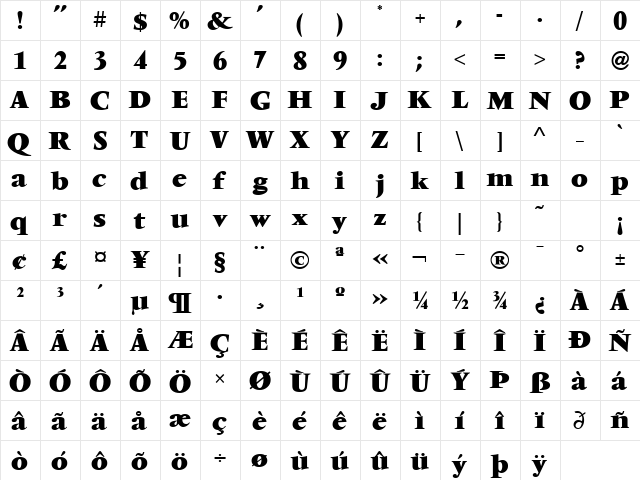 Vendome ICG Black Regular  glyph index