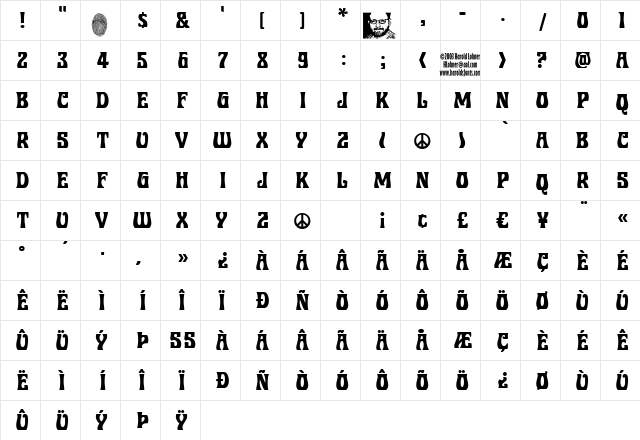 Roberta Raised ShadowFill Regular  glyph index