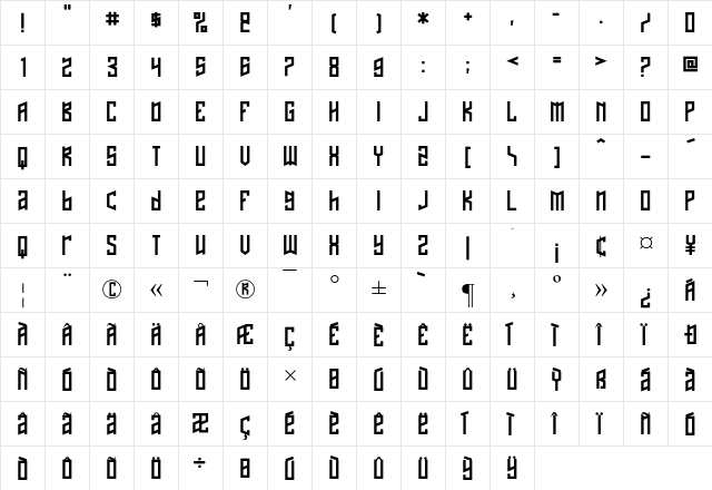 NAFTAlene Regular  glyph index