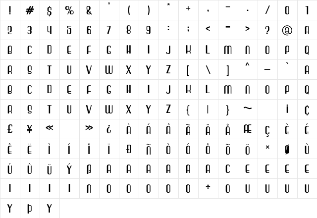 Craft Lovers Regular  glyph index