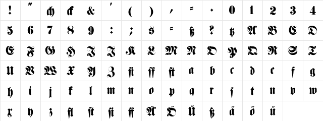 Fette Haenel Fraktur Regular  glyph index
