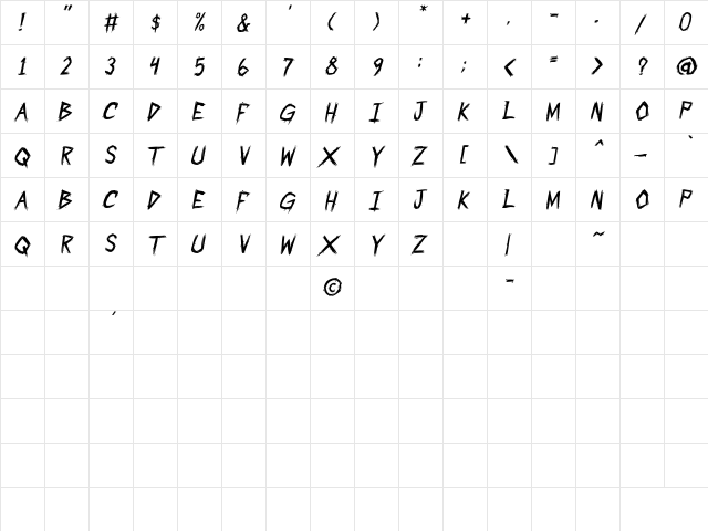 Party Crasherz PG Italic  glyph index