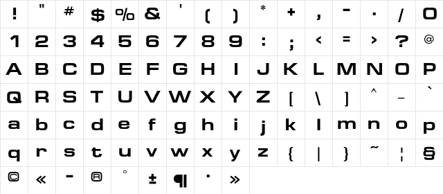 EuropeExtendedC Bold  glyph index