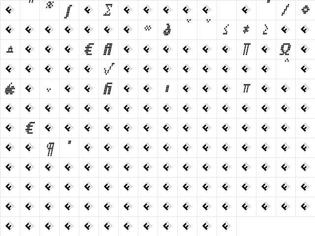 CallFiveS-ItalicExp Regular  glyph index