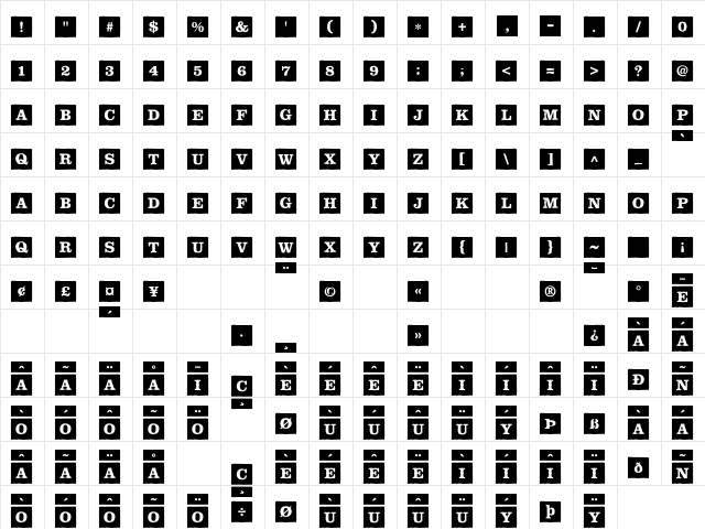 ChildsPlay BlocksSolidBold Regular  glyph index
