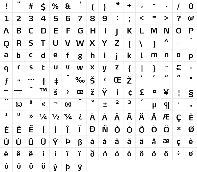 MaxTF-SemiBold Regular  glyph index