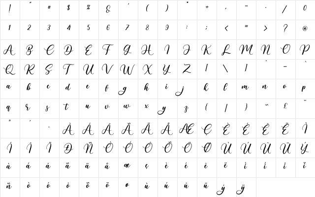 Houshie_Demo Regular  glyph index
