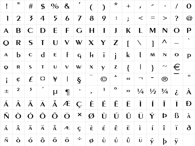 PareWide Normal  glyph index