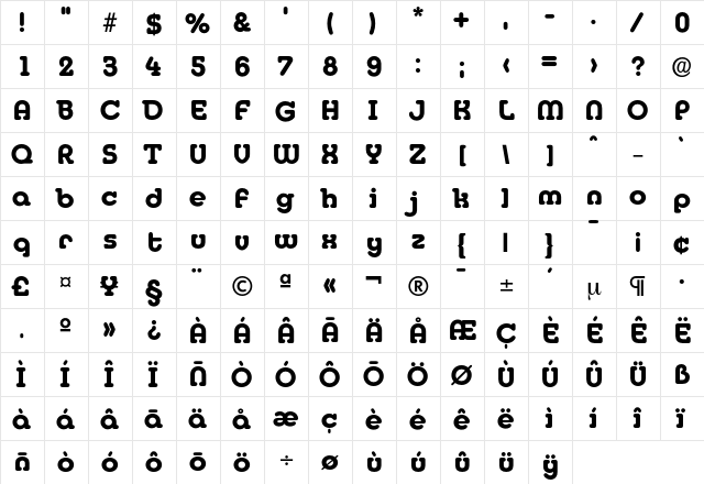 Media-Bold Regular  glyph index