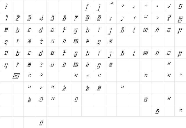 Architypo Oblique  glyph index