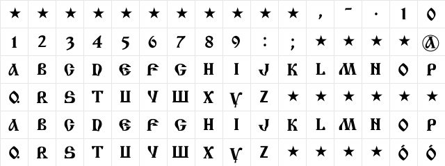 Cyree Regular  glyph index