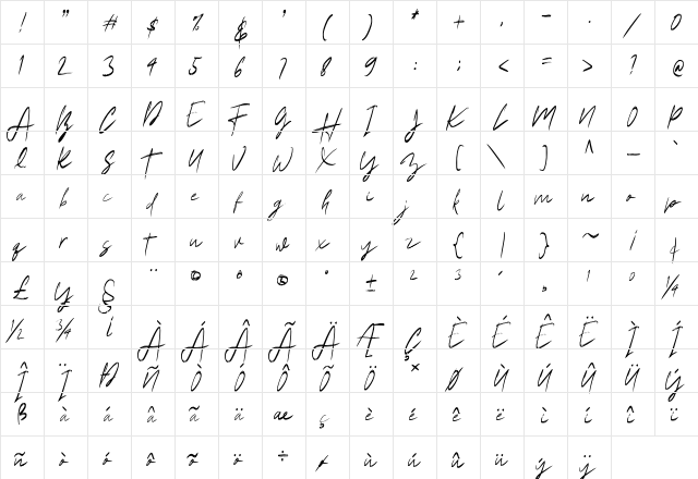 Amantory Regular  glyph index