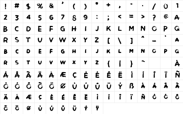 Brushot Bold  glyph index