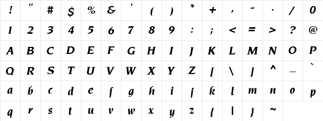 Intrepid-BoldItalic Regular Normal  glyph index