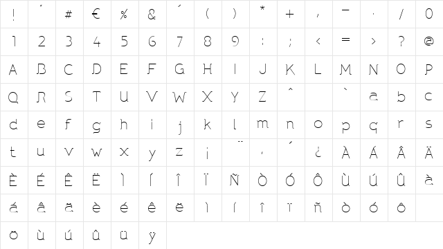 DNNR Medium  glyph index