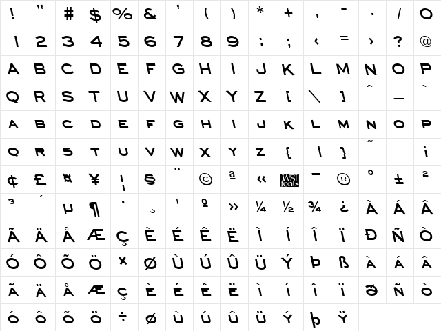 EyechartBackslant Bold  glyph index