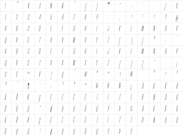 Built Titling ExtraLight Italic  glyph index