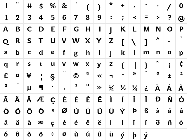 JohnSans Text Pro Bold  glyph index