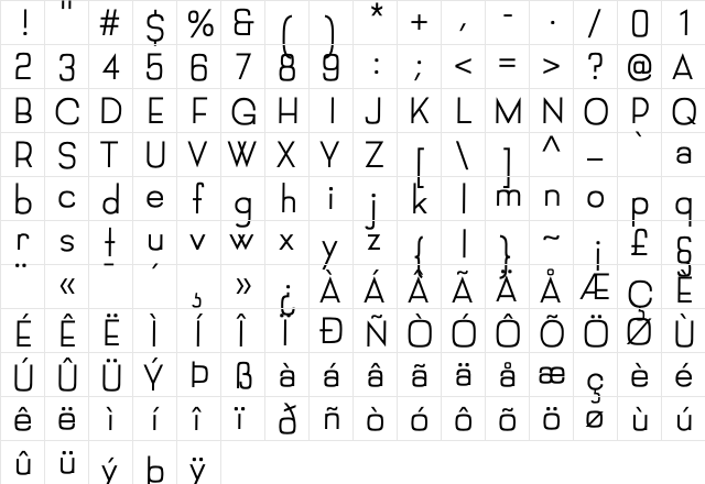 FilipiFont Regular  glyph index