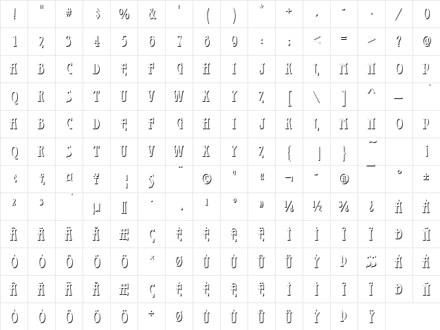 URWGalileiOnlShaD Regular  glyph index