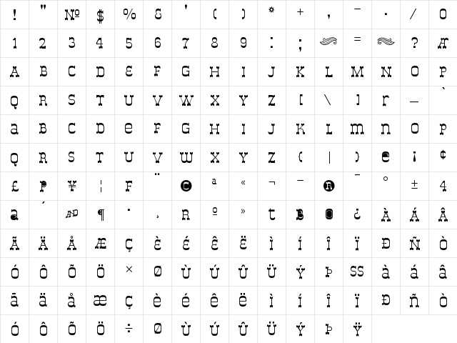 DeLouisville Bold  glyph index