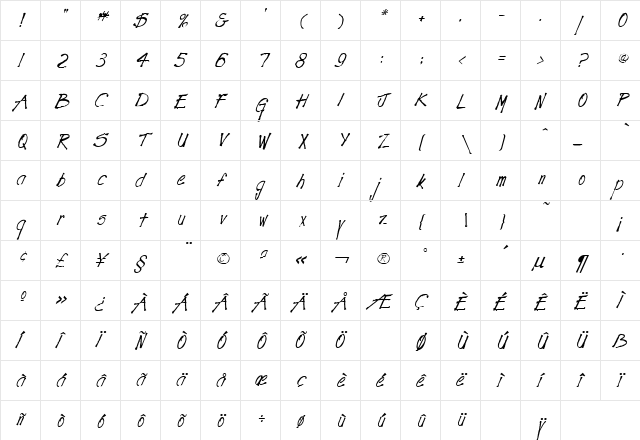 Savage Regular  glyph index