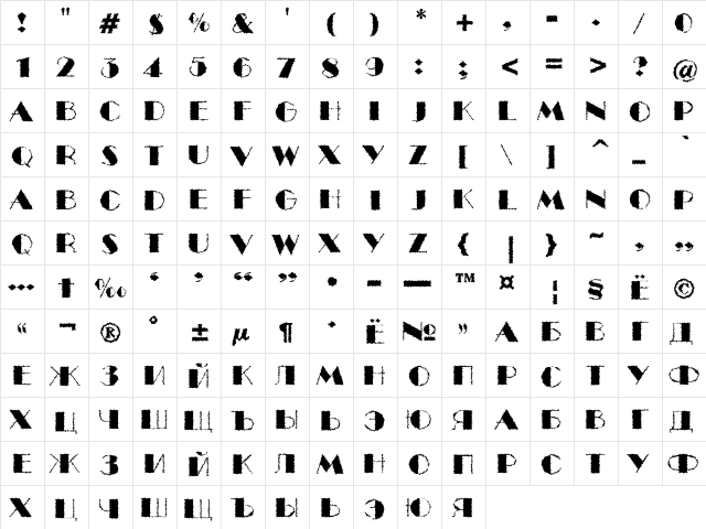 a_BentTitulBrk Regular  glyph index