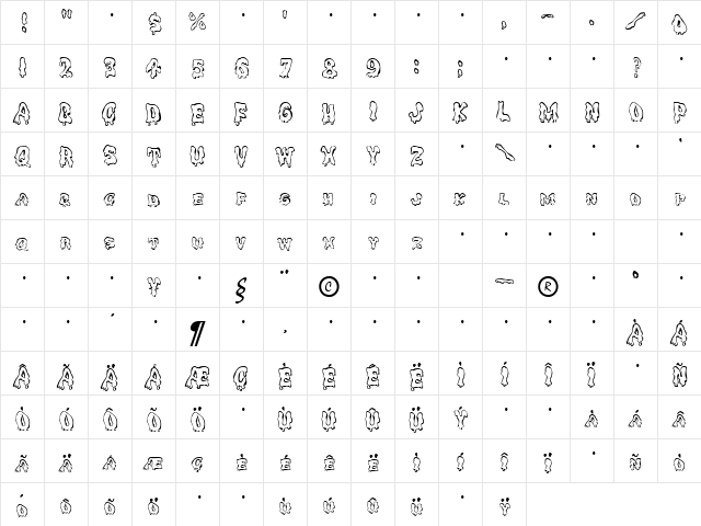 GE Spooks Regular  glyph index