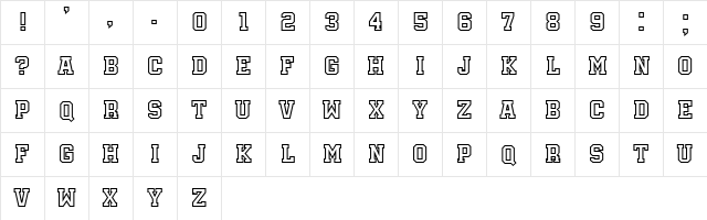Academy Regular  glyph index