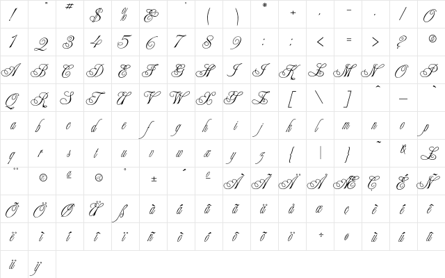 Champagne Regular  glyph index