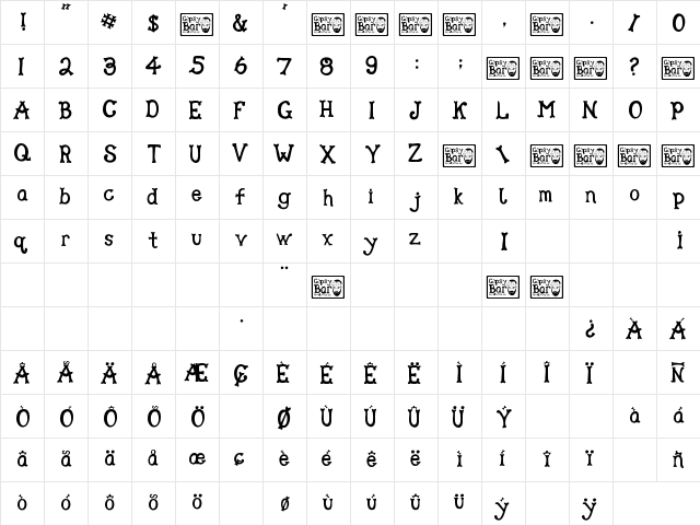 Gipsy Bar Regular  glyph index