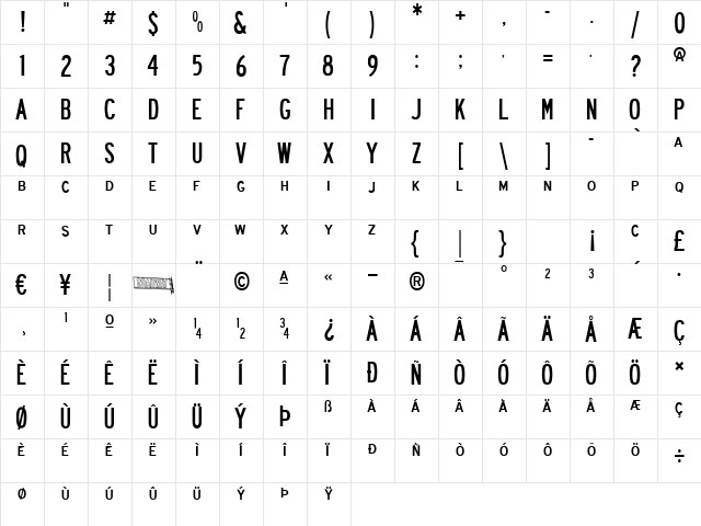 Roadway Regular  glyph index