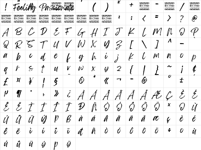 Feeling Passionate Personal Use Regular  glyph index