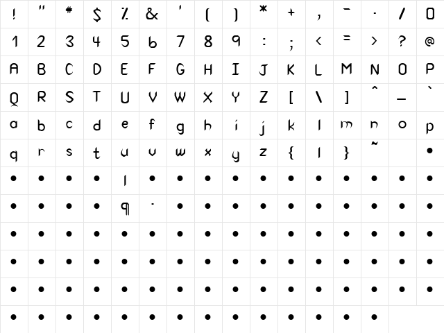 QTCanaithtype Regular  glyph index