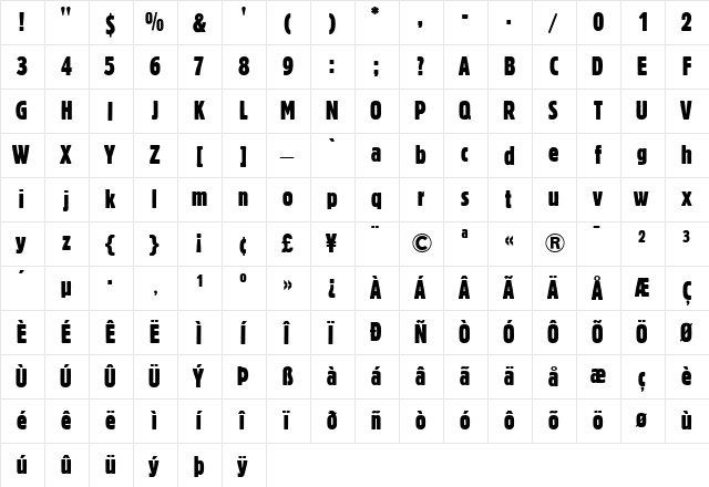 Block Berthold Regular  glyph index