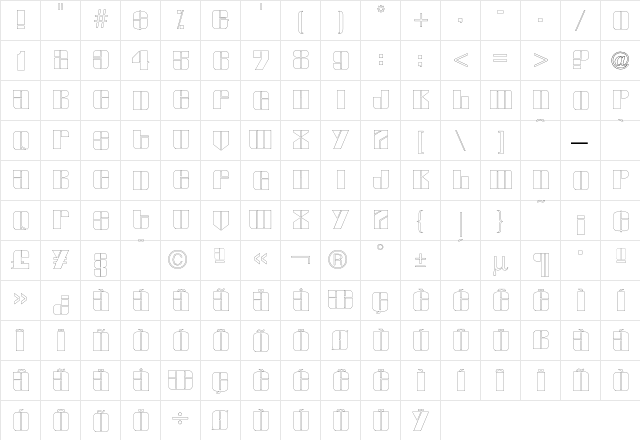 Glyphic SeriesOutline  glyph index