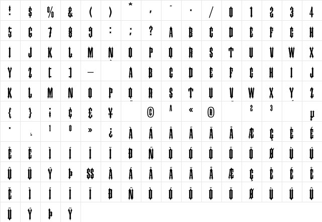 Ironwood Regular  glyph index