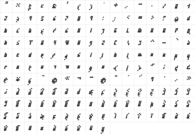 Kernfusion Italic  glyph index