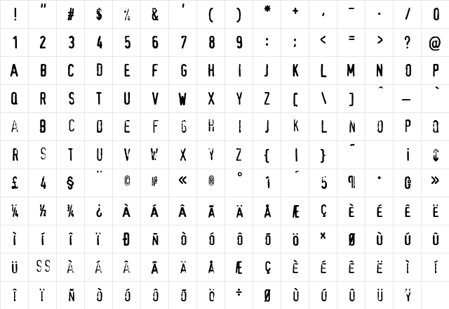 XBAND Rough Regular  glyph index