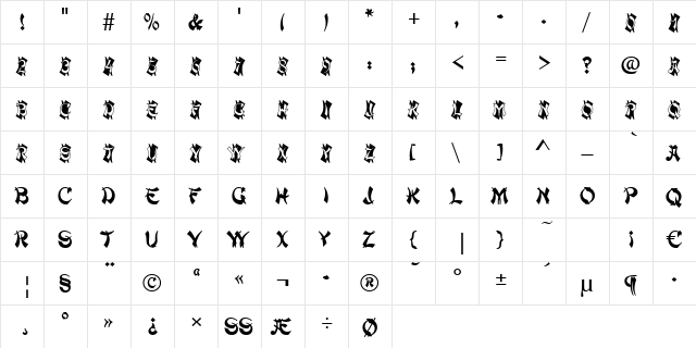 Macao-Initials Regular  glyph index