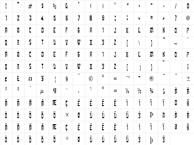 Kosher Thin Normal  glyph index