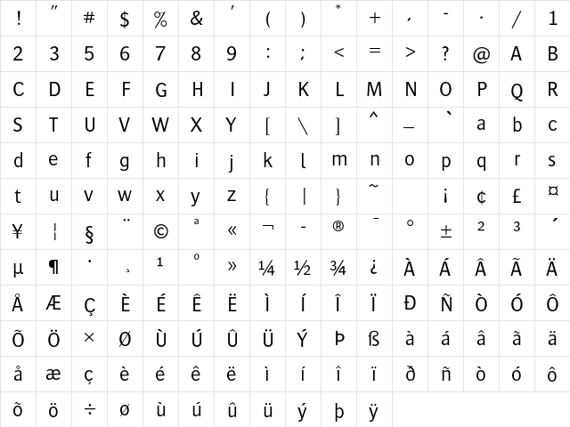 Bosis Std Light  glyph index