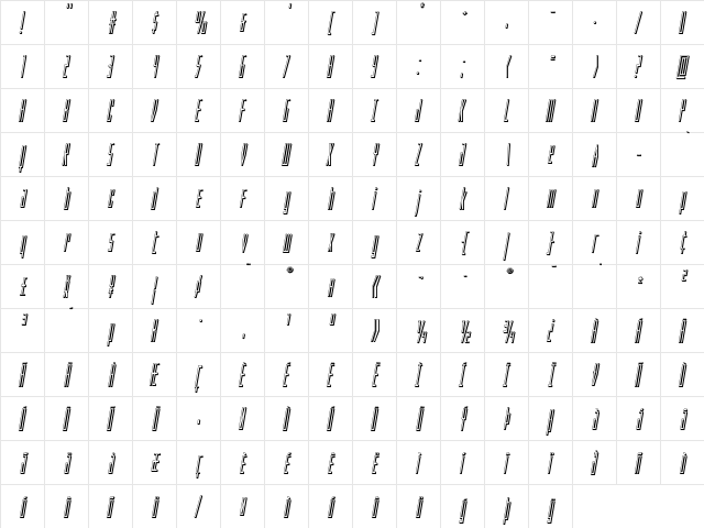 Phantacon 3D Italic Italic  glyph index