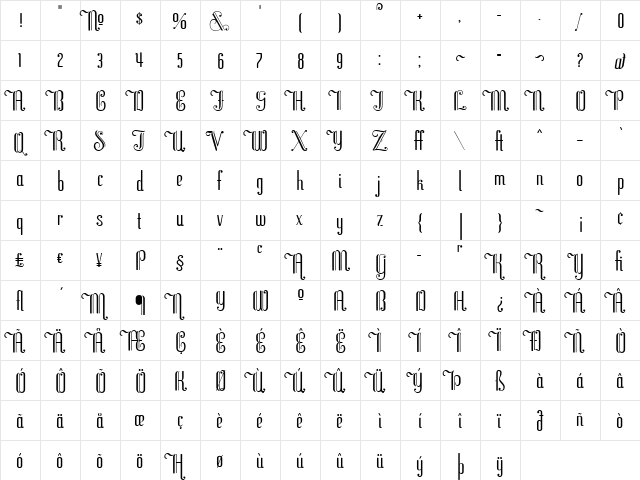 Flirt Deco Regular  glyph index