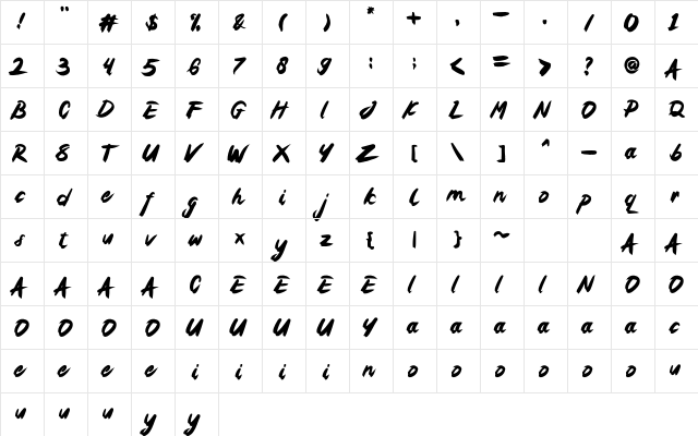 Aerstone Regular  glyph index
