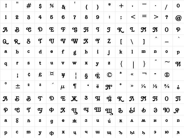 TangoDi Regular  glyph index