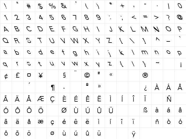 Black Dog 8 Regular  glyph index