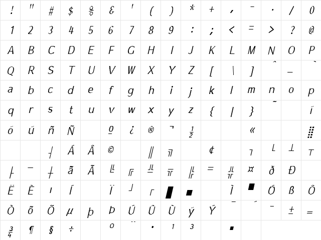Rock And Roll 4 Italic  glyph index