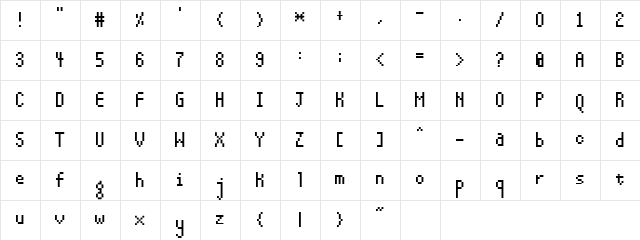 13pxbus Regular  glyph index