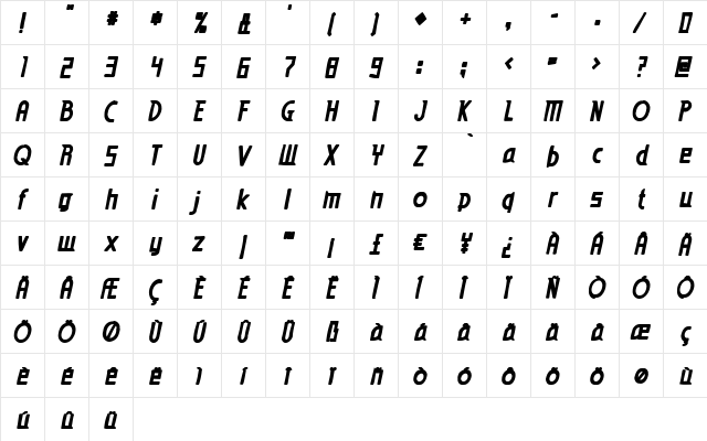 Eden Mills Ink Italic  glyph index